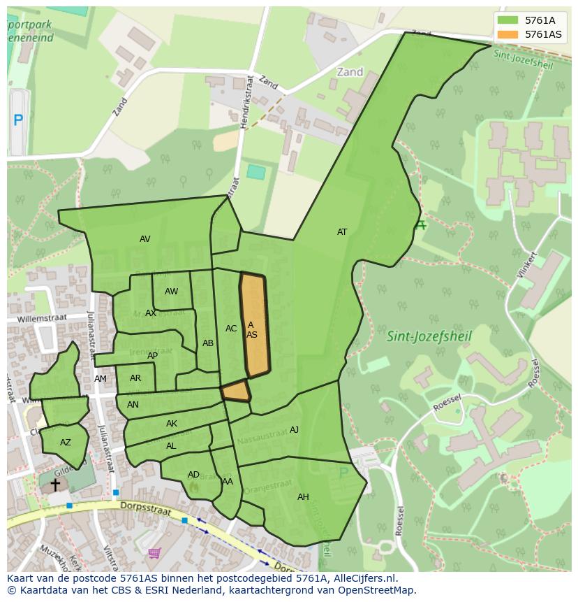 Afbeelding van het postcodegebied 5761 AS op de kaart.