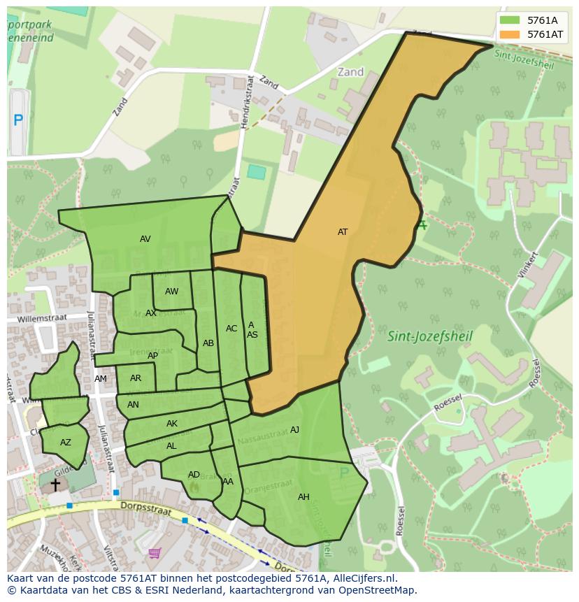 Afbeelding van het postcodegebied 5761 AT op de kaart.
