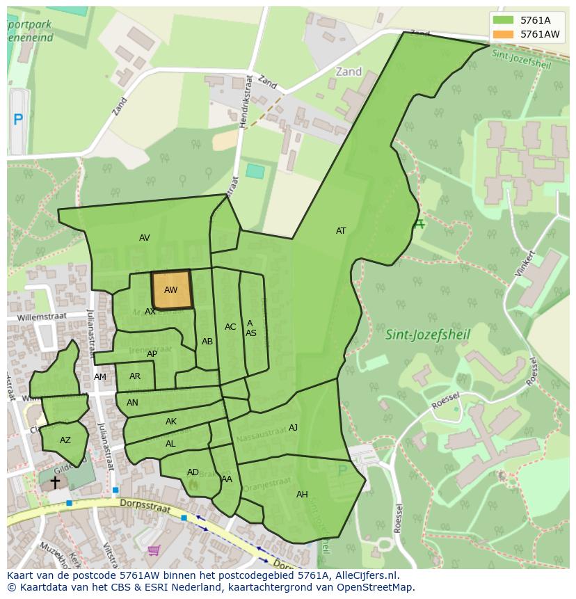Afbeelding van het postcodegebied 5761 AW op de kaart.