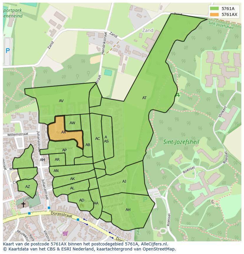 Afbeelding van het postcodegebied 5761 AX op de kaart.