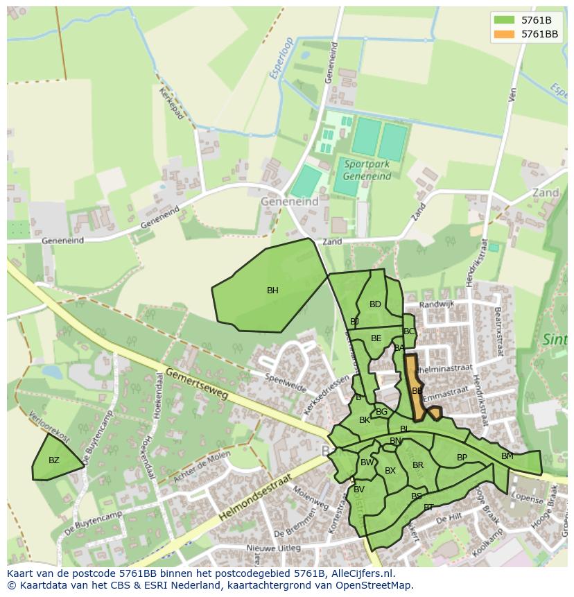 Afbeelding van het postcodegebied 5761 BB op de kaart.