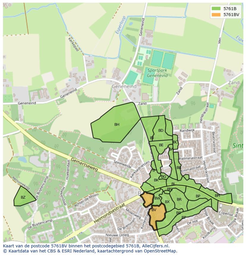 Afbeelding van het postcodegebied 5761 BV op de kaart.