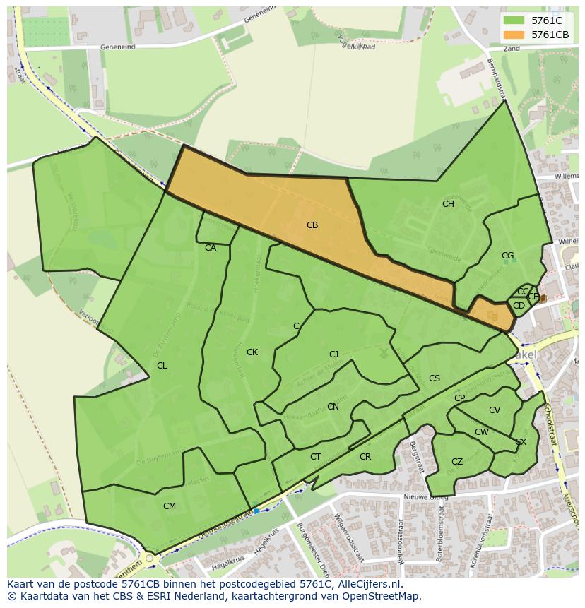 Afbeelding van het postcodegebied 5761 CB op de kaart.