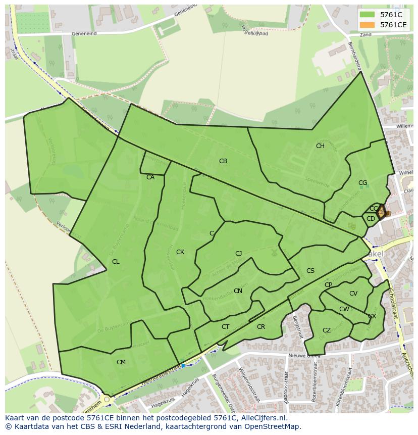 Afbeelding van het postcodegebied 5761 CE op de kaart.
