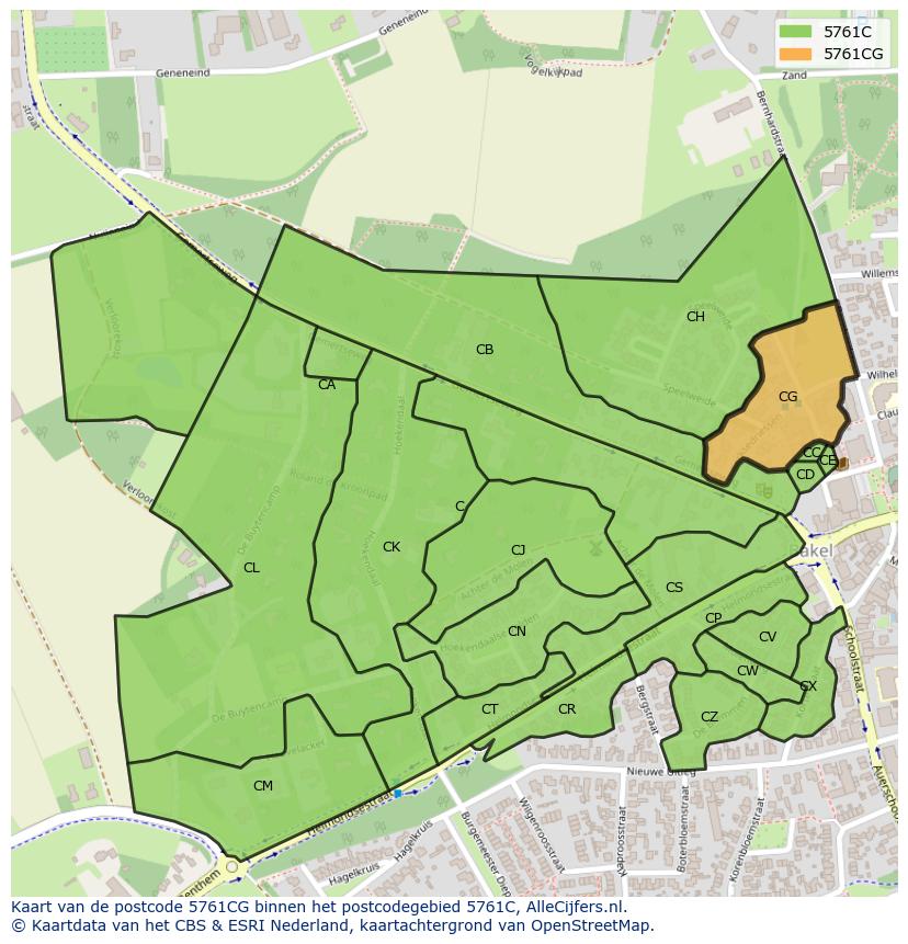 Afbeelding van het postcodegebied 5761 CG op de kaart.