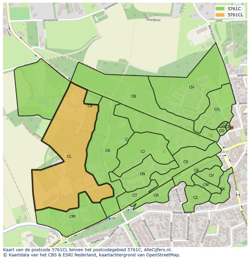 Afbeelding van het postcodegebied 5761 CL op de kaart.