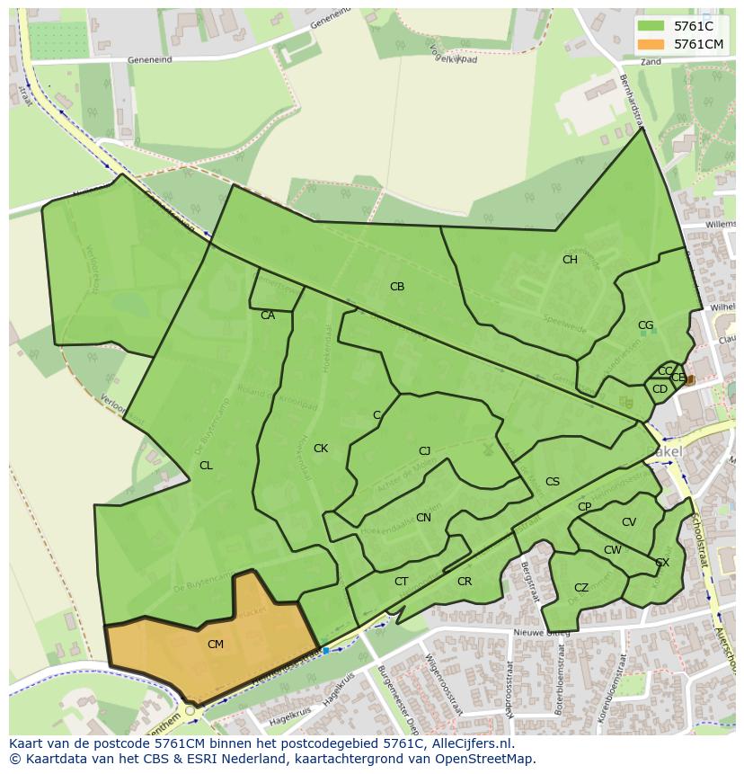 Afbeelding van het postcodegebied 5761 CM op de kaart.