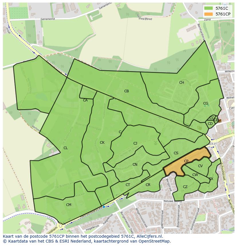 Afbeelding van het postcodegebied 5761 CP op de kaart.