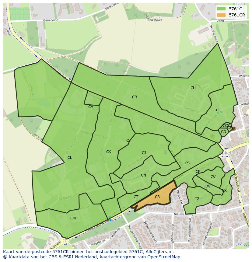 Afbeelding van het postcodegebied 5761 CR op de kaart.