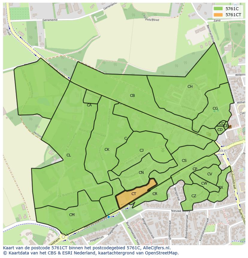 Afbeelding van het postcodegebied 5761 CT op de kaart.