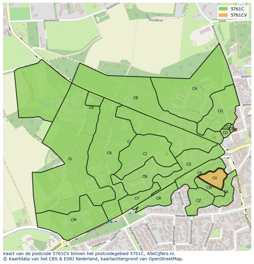 Afbeelding van het postcodegebied 5761 CV op de kaart.