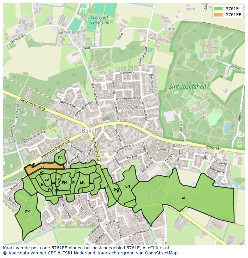 Afbeelding van het postcodegebied 5761 EE op de kaart.