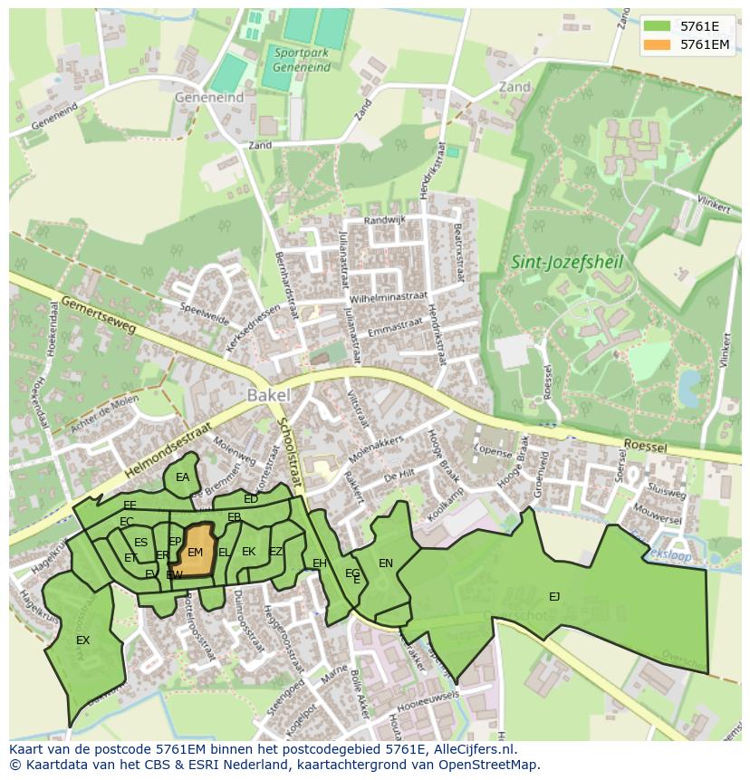 Afbeelding van het postcodegebied 5761 EM op de kaart.