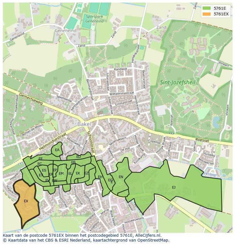 Afbeelding van het postcodegebied 5761 EX op de kaart.