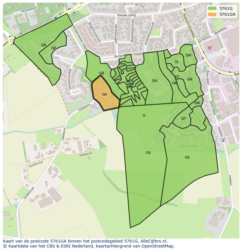 Afbeelding van het postcodegebied 5761 GA op de kaart.