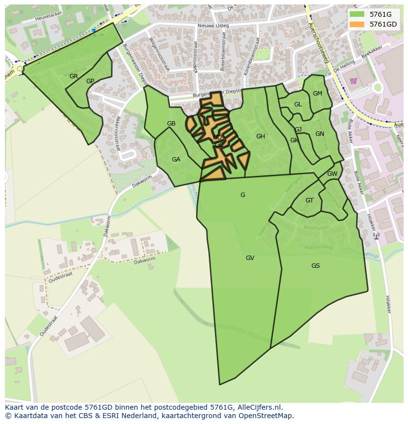 Afbeelding van het postcodegebied 5761 GD op de kaart.