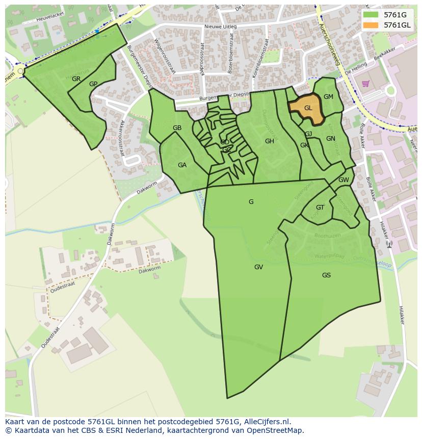Afbeelding van het postcodegebied 5761 GL op de kaart.