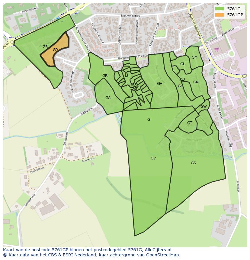 Afbeelding van het postcodegebied 5761 GP op de kaart.