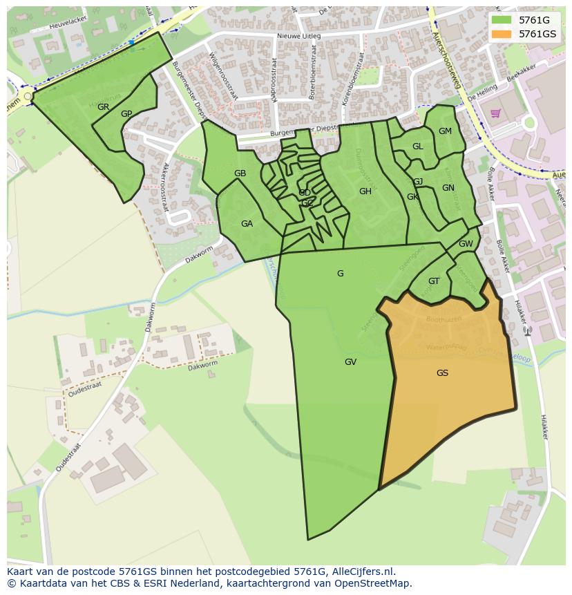 Afbeelding van het postcodegebied 5761 GS op de kaart.