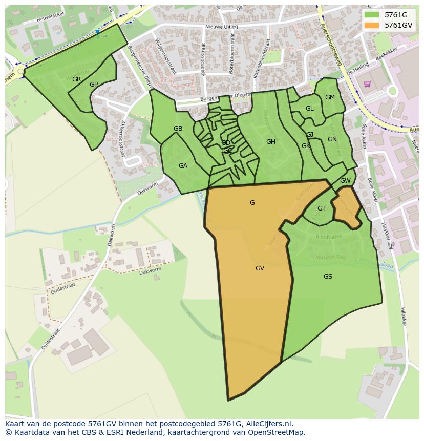 Afbeelding van het postcodegebied 5761 GV op de kaart.