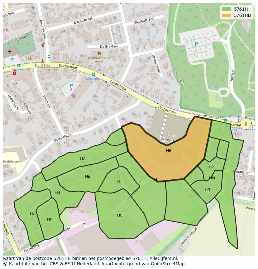 Afbeelding van het postcodegebied 5761 HB op de kaart.