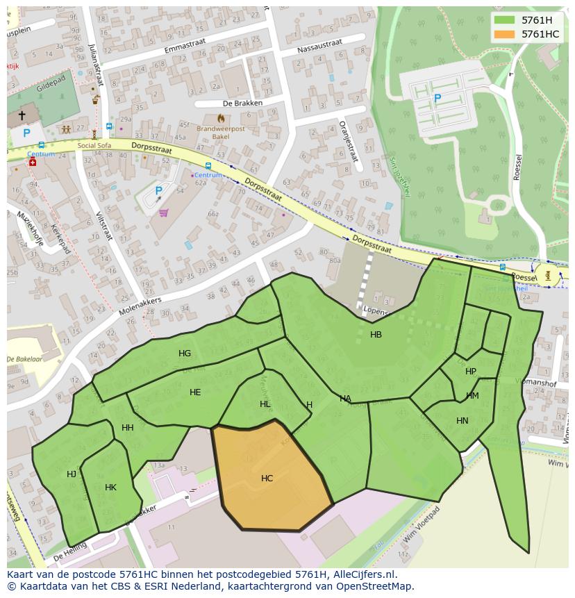 Afbeelding van het postcodegebied 5761 HC op de kaart.