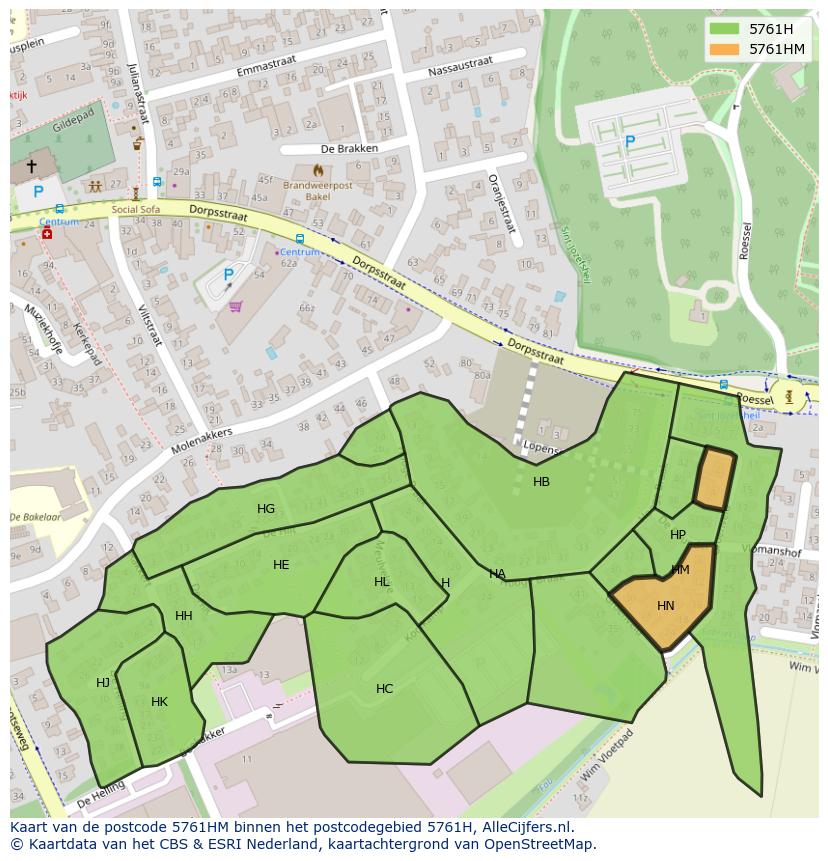 Afbeelding van het postcodegebied 5761 HM op de kaart.