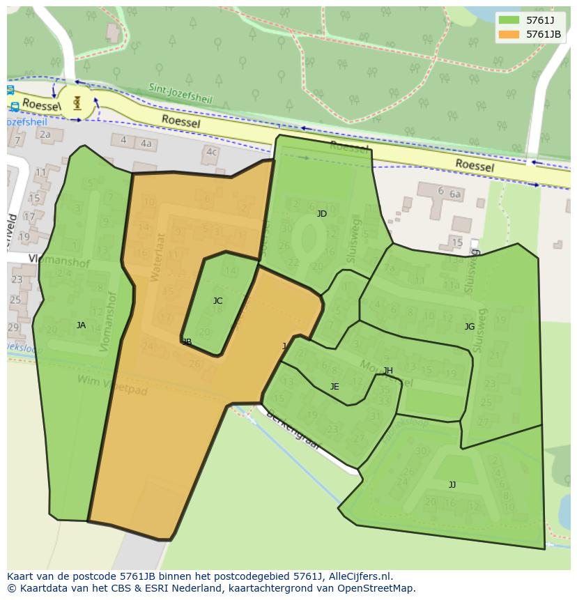 Afbeelding van het postcodegebied 5761 JB op de kaart.