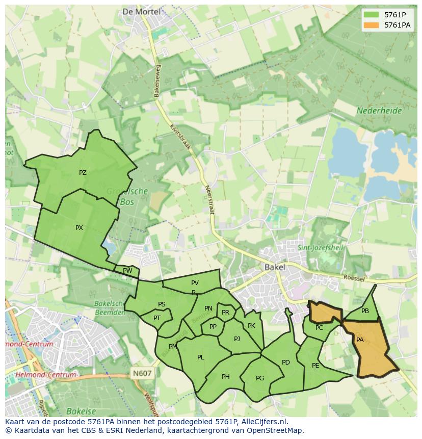 Afbeelding van het postcodegebied 5761 PA op de kaart.