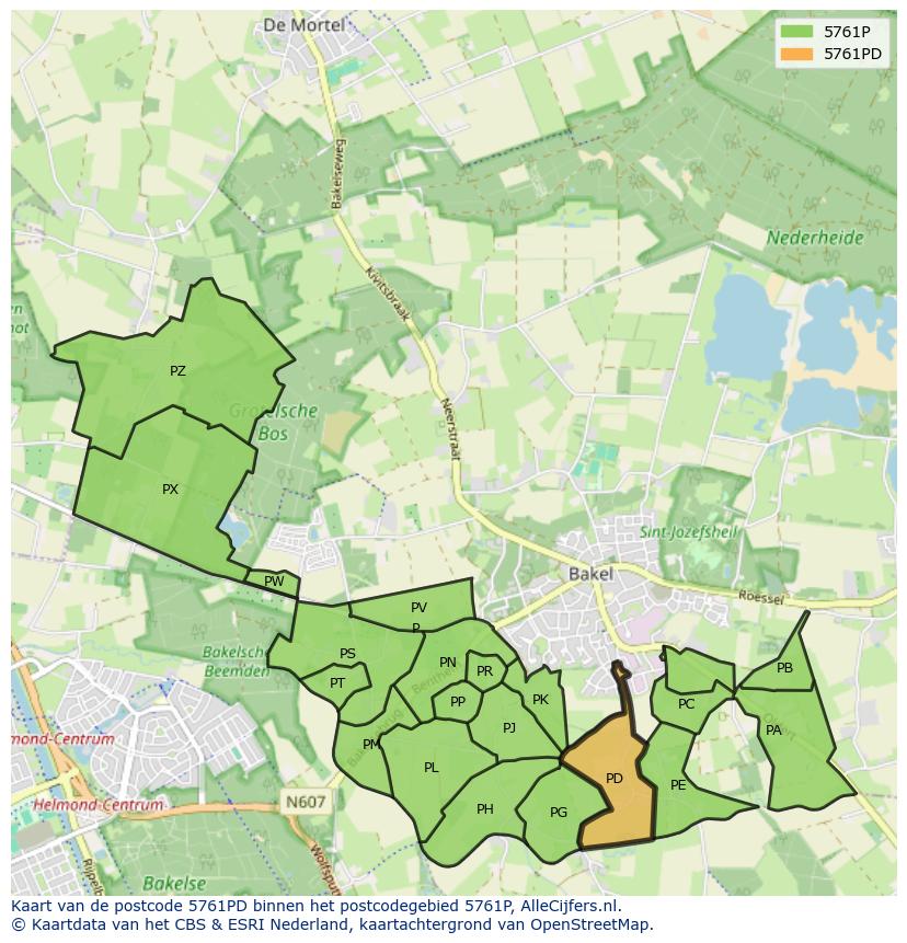 Afbeelding van het postcodegebied 5761 PD op de kaart.