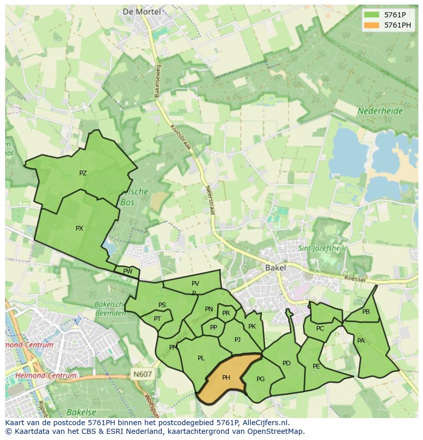 Afbeelding van het postcodegebied 5761 PH op de kaart.