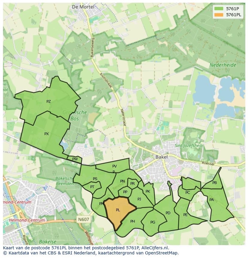 Afbeelding van het postcodegebied 5761 PL op de kaart.