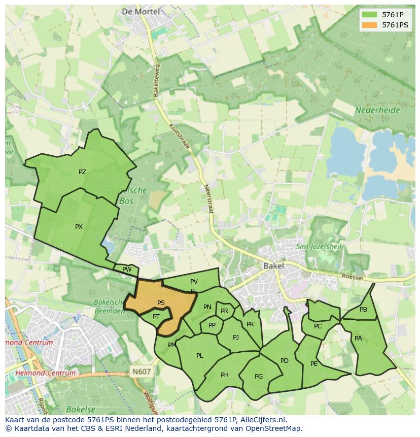 Afbeelding van het postcodegebied 5761 PS op de kaart.