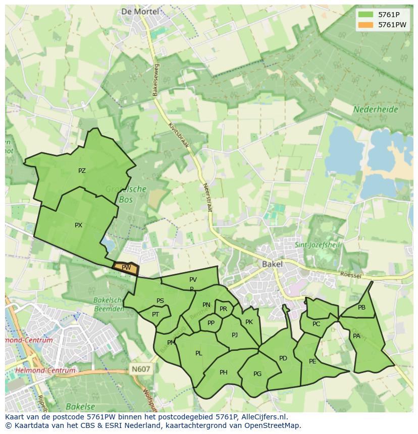 Afbeelding van het postcodegebied 5761 PW op de kaart.