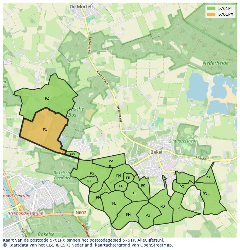 Afbeelding van het postcodegebied 5761 PX op de kaart.