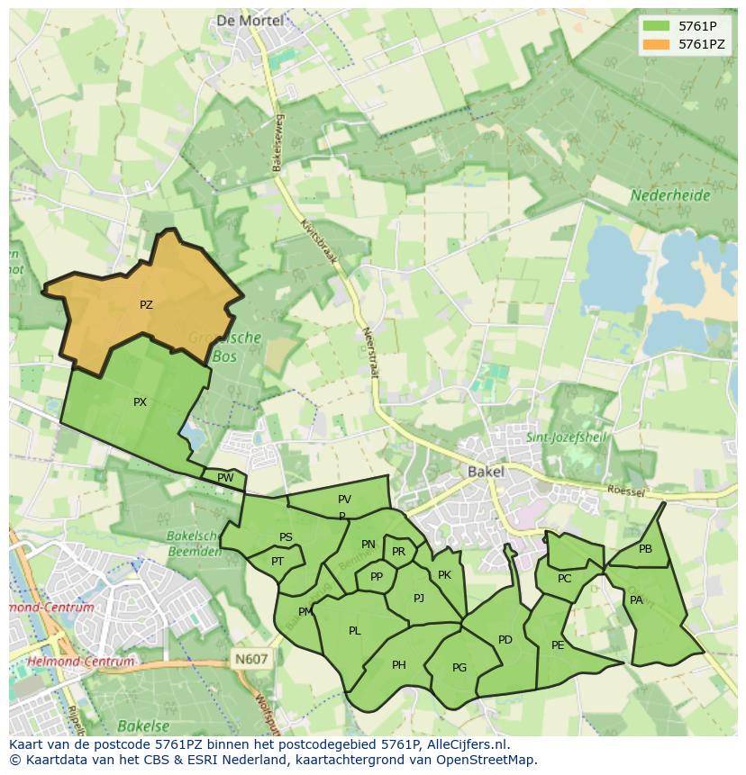 Afbeelding van het postcodegebied 5761 PZ op de kaart.