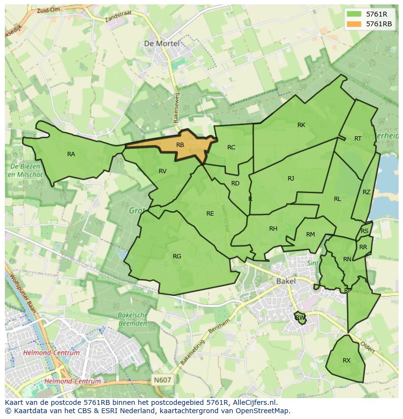 Afbeelding van het postcodegebied 5761 RB op de kaart.