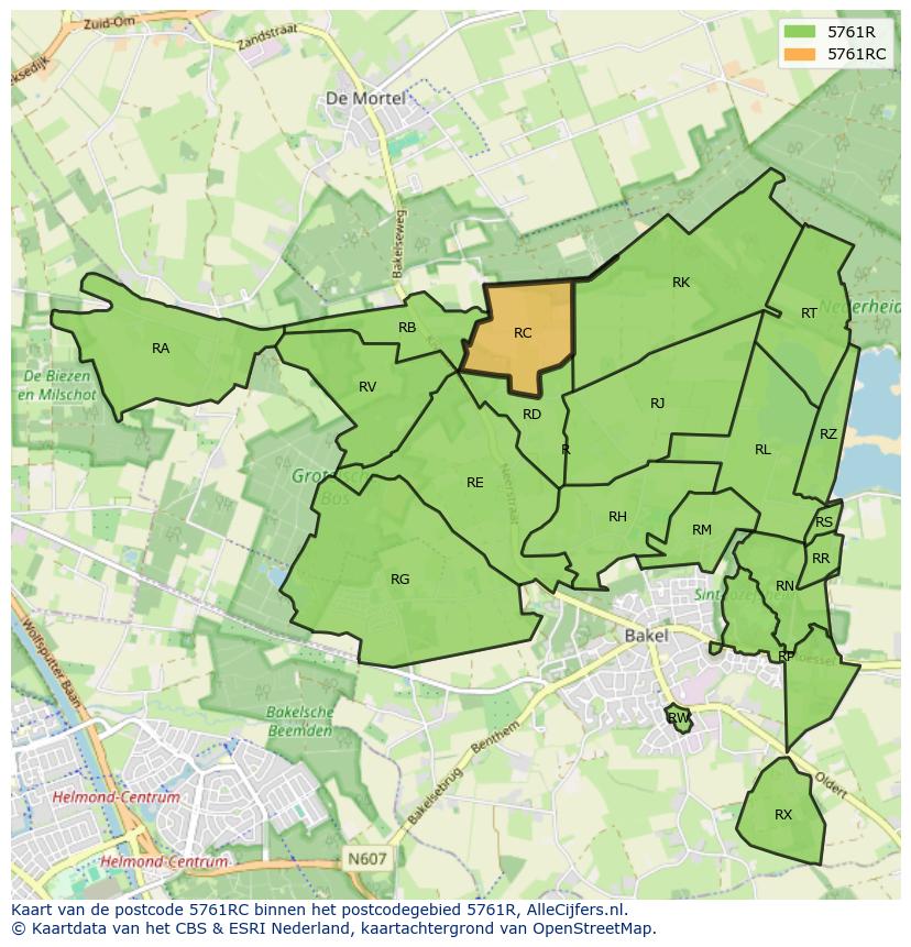 Afbeelding van het postcodegebied 5761 RC op de kaart.
