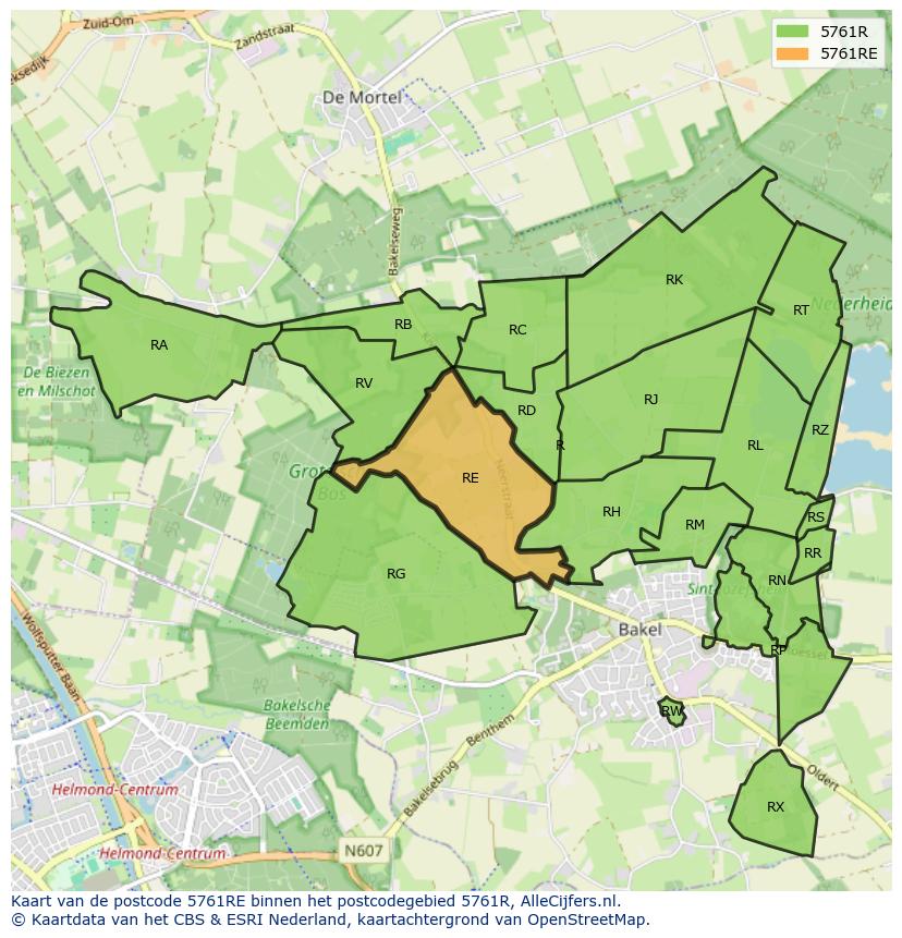 Afbeelding van het postcodegebied 5761 RE op de kaart.