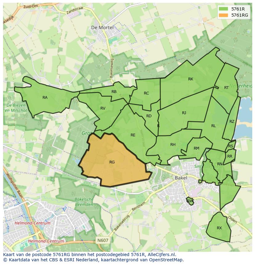 Afbeelding van het postcodegebied 5761 RG op de kaart.