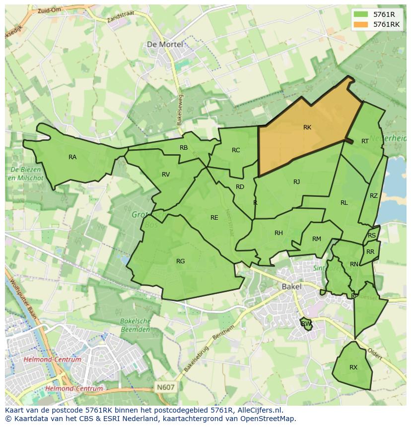 Afbeelding van het postcodegebied 5761 RK op de kaart.