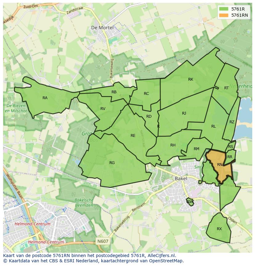 Afbeelding van het postcodegebied 5761 RN op de kaart.