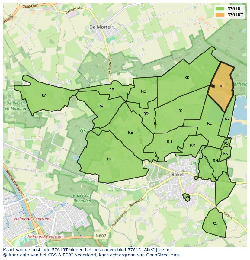 Afbeelding van het postcodegebied 5761 RT op de kaart.