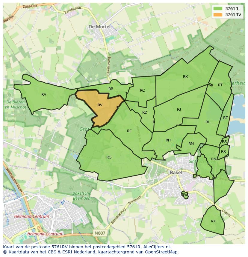 Afbeelding van het postcodegebied 5761 RV op de kaart.
