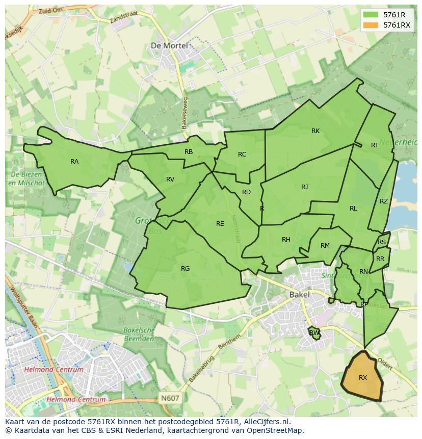 Afbeelding van het postcodegebied 5761 RX op de kaart.