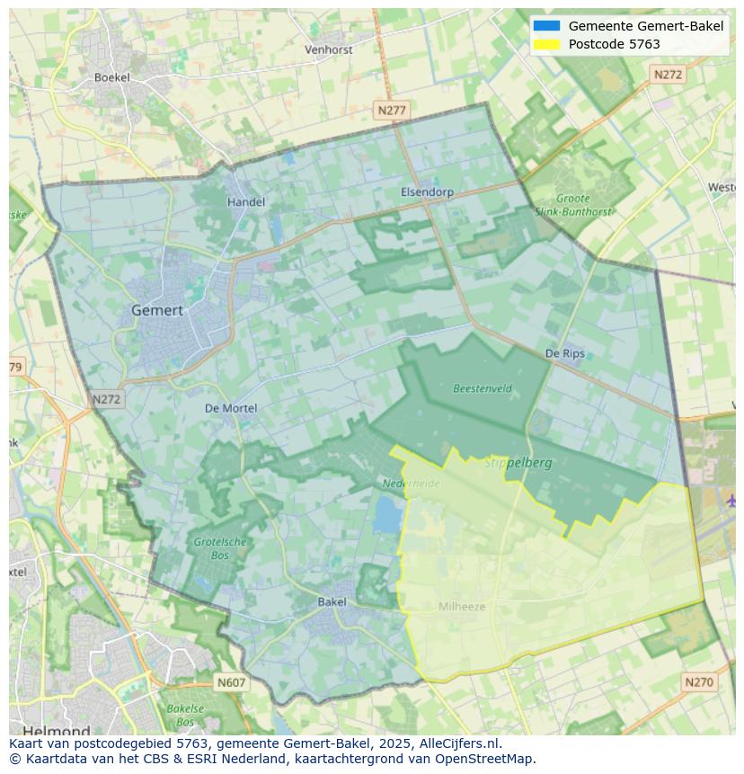 Afbeelding van het postcodegebied 5763 op de kaart.