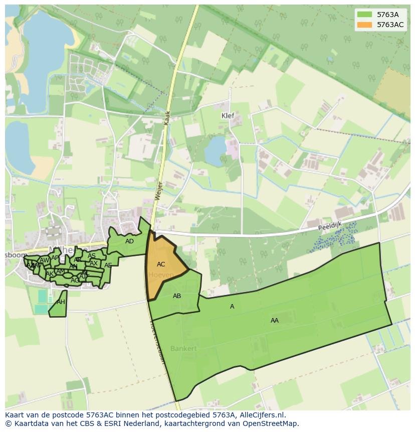Afbeelding van het postcodegebied 5763 AC op de kaart.