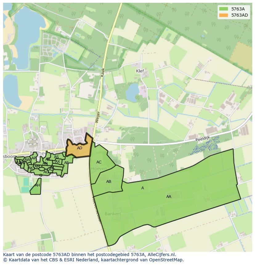 Afbeelding van het postcodegebied 5763 AD op de kaart.