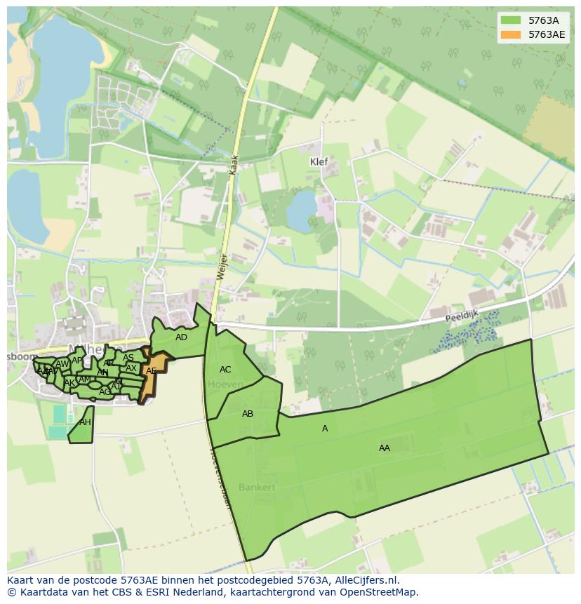 Afbeelding van het postcodegebied 5763 AE op de kaart.