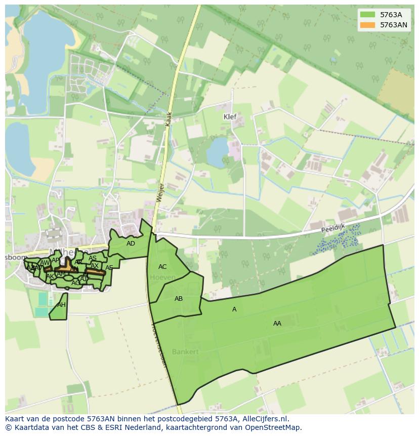 Afbeelding van het postcodegebied 5763 AN op de kaart.